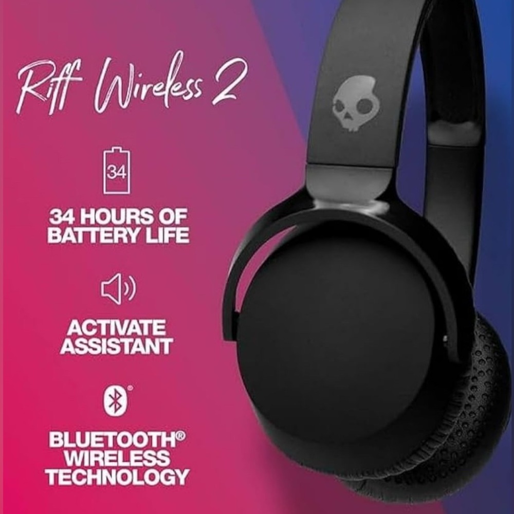 Skullcandy Riff 2 Wireless Headphones - Black and Pink Used Few times Like New - Picture 3 of 4